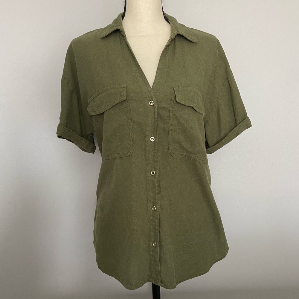 Zara NWT Green Linen Top